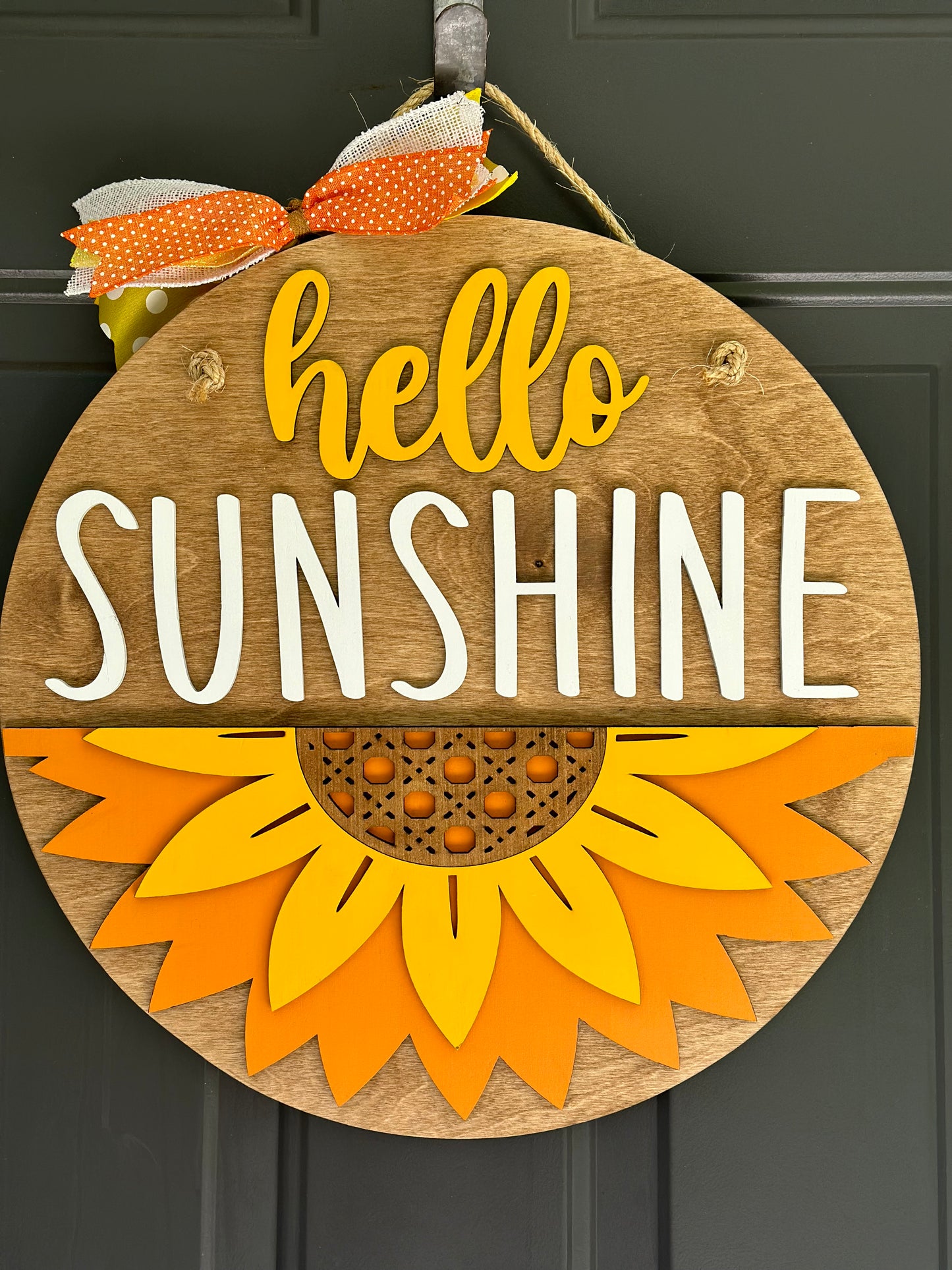 Hello Sunshine 3-dimensional round wood sign