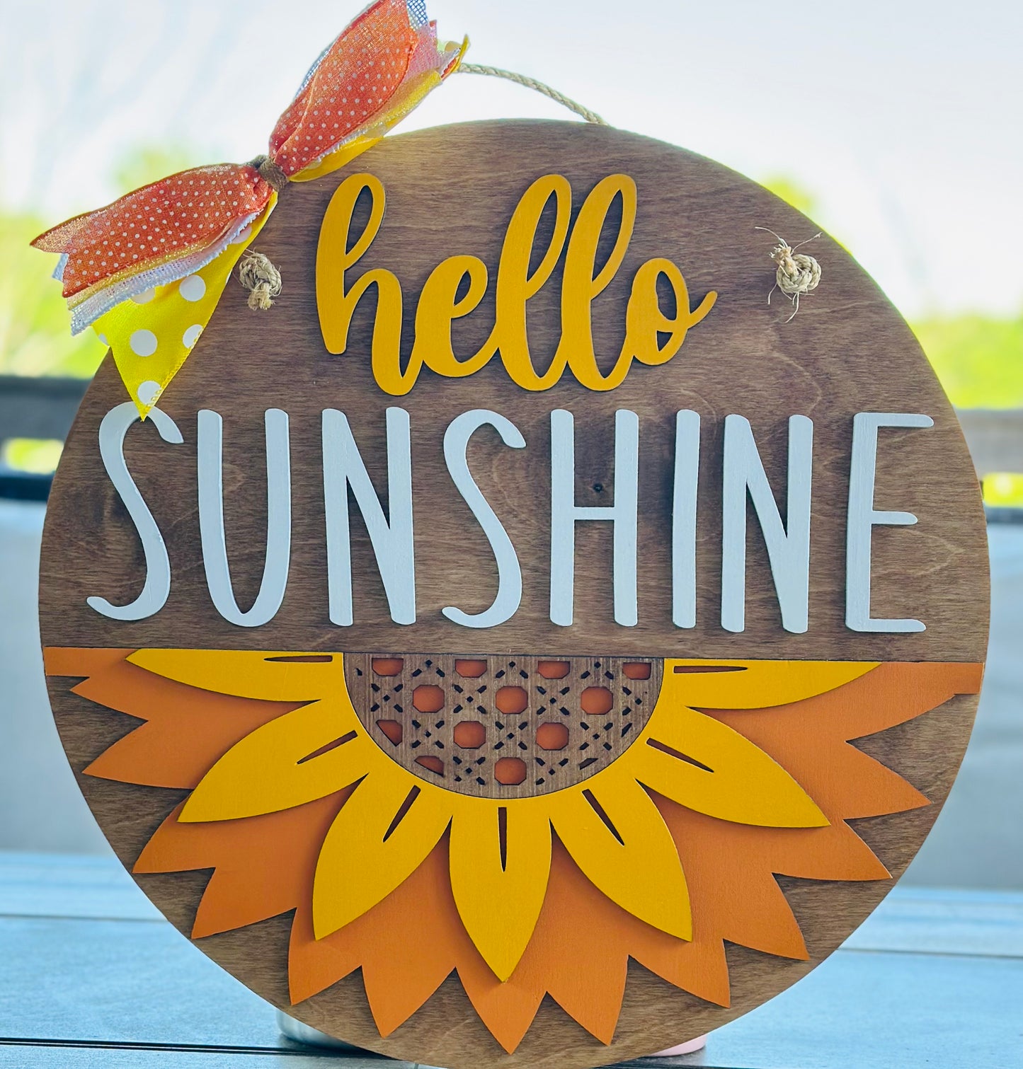 Hello Sunshine 3-dimensional round wood sign